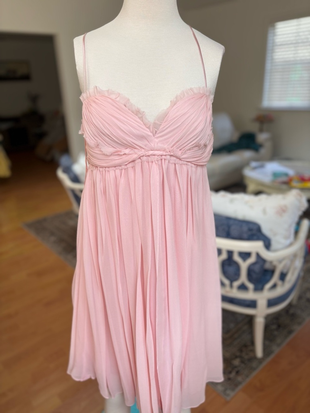 Marc Bouwer Pale Pink Silk Slip Dress with Ruffle Trim